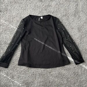 Elegant Black Women's Top with Sheer Sleeves